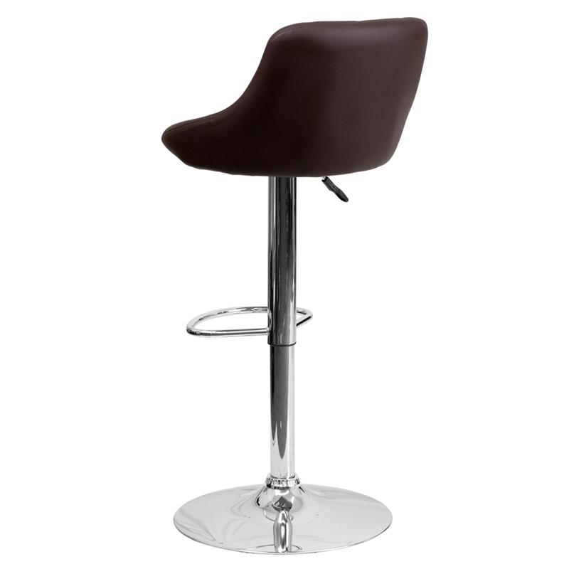 Contemporary Brown Vinyl Bucket Seat Adjustable Height Barstool With Diamond Pattern Back And Chrome Base By Flash Furniture | Bar Stools | Modishstore - 3