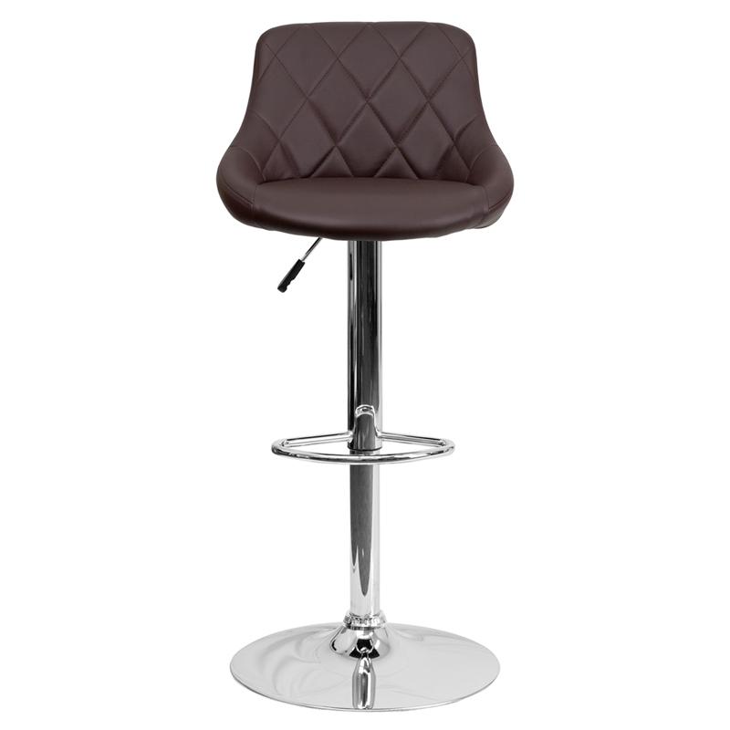 Contemporary Brown Vinyl Bucket Seat Adjustable Height Barstool With Diamond Pattern Back And Chrome Base By Flash Furniture | Bar Stools | Modishstore - 4
