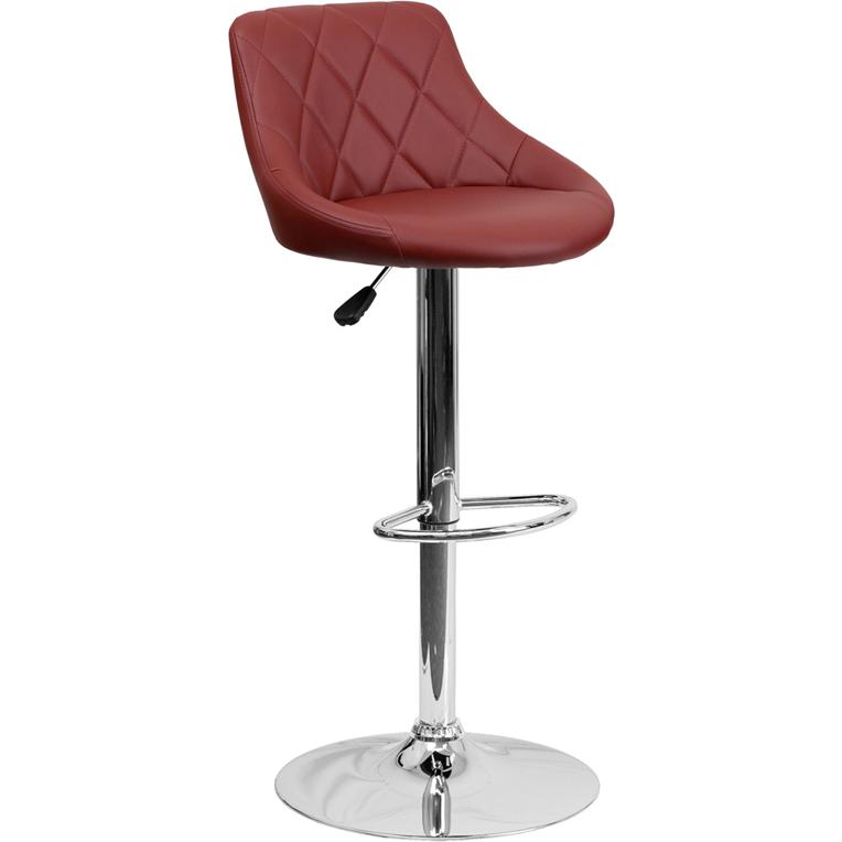 Contemporary Burgundy Vinyl Bucket Seat Adjustable Height Barstool With Diamond Pattern Back And Chrome Base By Flash Furniture | Bar Stools | Modishstore - 1