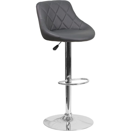 Contemporary Gray Vinyl Bucket Seat Adjustable Height Barstool With Chrome Base By Flash Furniture | Bar Stools | Modishstore - 1