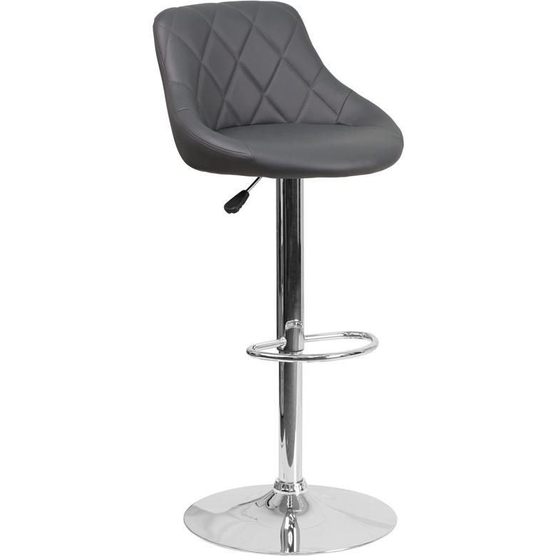 Contemporary Gray Vinyl Bucket Seat Adjustable Height Barstool With Chrome Base By Flash Furniture | Bar Stools | Modishstore - 1