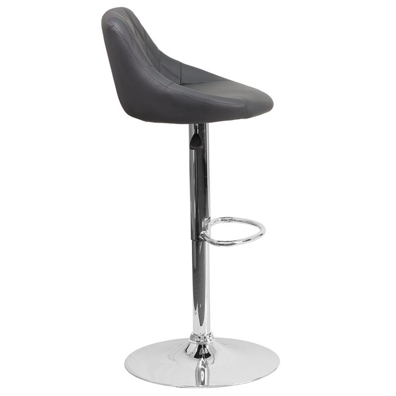 Contemporary Gray Vinyl Bucket Seat Adjustable Height Barstool With Chrome Base By Flash Furniture | Bar Stools | Modishstore - 2