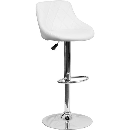 Contemporary White Vinyl Bucket Seat Adjustable Height Barstool With Diamond Pattern Back And Chrome Base By Flash Furniture | Bar Stools | Modishstore