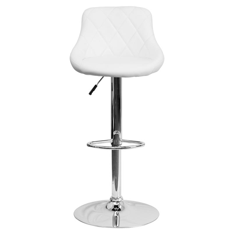 Contemporary White Vinyl Bucket Seat Adjustable Height Barstool With Diamond Pattern Back And Chrome Base By Flash Furniture | Bar Stools | Modishstore - 4