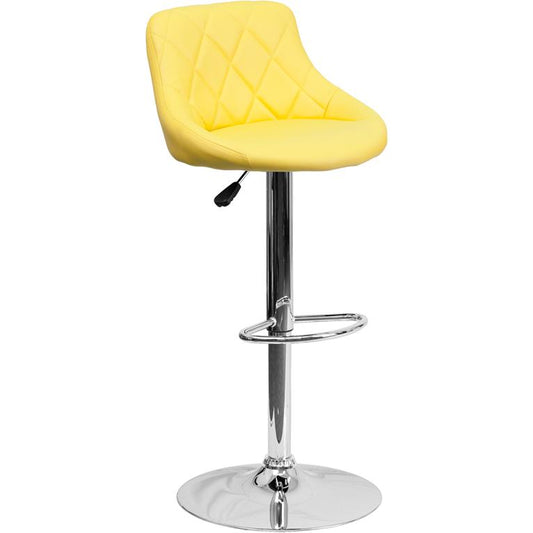 Contemporary Yellow Vinyl Bucket Seat Adjustable Height Barstool With Diamond Pattern Back And Chrome Base By Flash Furniture | Bar Stools | Modishstore