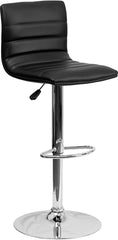 Modern Black Vinyl Adjustable Bar Stool With Back, Counter Height Swivel Stool With Chrome Pedestal Base By Flash Furniture