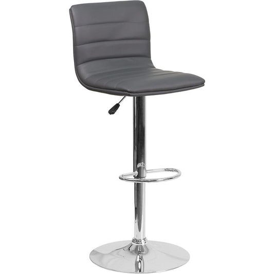 Modern Gray Vinyl Adjustable Bar Stool With Back, Counter Height Swivel Stool With Chrome Pedestal Base By Flash Furniture | Bar Stools | Modishstore