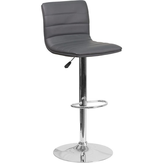Modern Gray Vinyl Adjustable Bar Stool With Back, Counter Height Swivel Stool With Chrome Pedestal Base By Flash Furniture | Bar Stools | Modishstore - 1