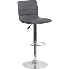 Modern Gray Vinyl Adjustable Bar Stool With Back, Counter Height Swivel Stool With Chrome Pedestal Base By Flash Furniture