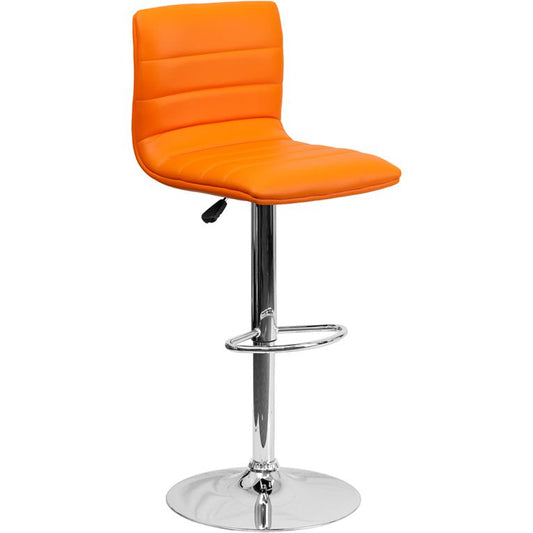 Modern Orange Vinyl Adjustable Bar Stool With Back, Counter Height Swivel Stool With Chrome Pedestal Base By Flash Furniture | Bar Stools | Modishstore
