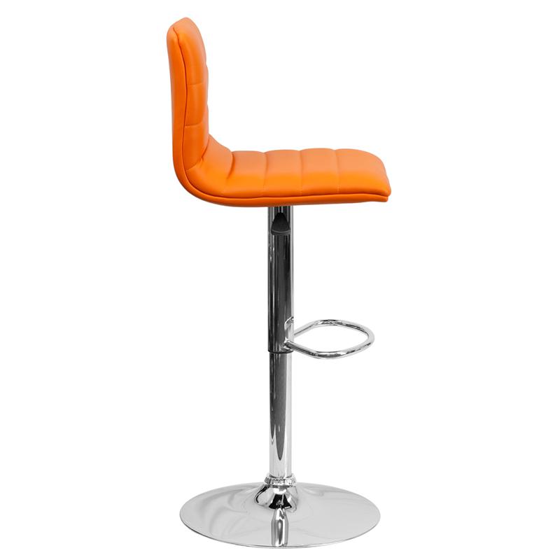 Modern Orange Vinyl Adjustable Bar Stool With Back, Counter Height Swivel Stool With Chrome Pedestal Base By Flash Furniture | Bar Stools | Modishstore - 2