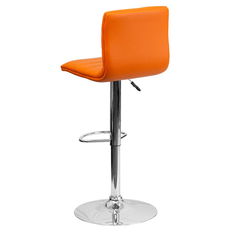 Modern Orange Vinyl Adjustable Bar Stool With Back, Counter Height Swivel Stool With Chrome Pedestal Base By Flash Furniture | Bar Stools | Modishstore - 3