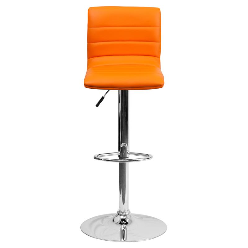 Modern Orange Vinyl Adjustable Bar Stool With Back, Counter Height Swivel Stool With Chrome Pedestal Base By Flash Furniture | Bar Stools | Modishstore - 4