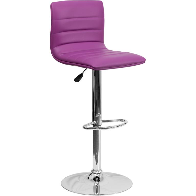 Modern Purple Vinyl Adjustable Bar Stool With Back, Counter Height Swivel Stool With Chrome Pedestal Base By Flash Furniture | Bar Stools | Modishstore - 1