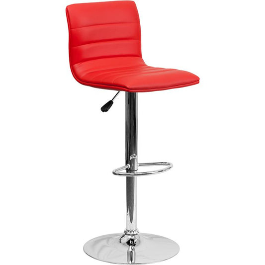 Modern Red Vinyl Adjustable Bar Stool With Back, Counter Height Swivel Stool With Chrome Pedestal Base By Flash Furniture | Bar Stools | Modishstore - 1