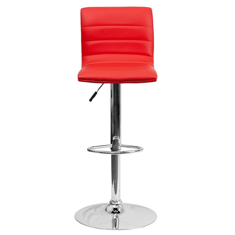 Modern Red Vinyl Adjustable Bar Stool With Back, Counter Height Swivel Stool With Chrome Pedestal Base By Flash Furniture | Bar Stools | Modishstore - 4
