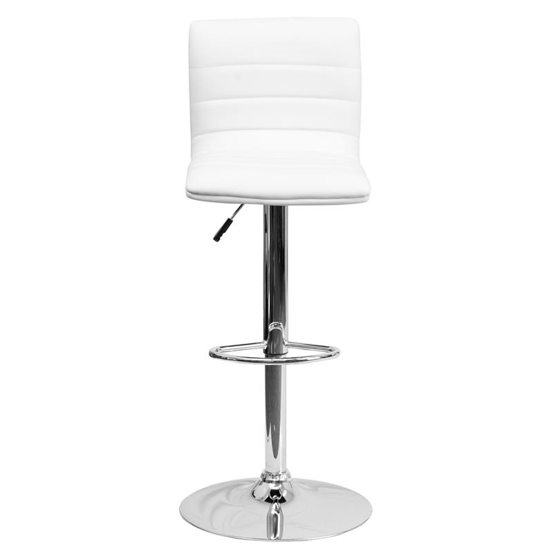 Modern White Vinyl Adjustable Bar Stool With Back, Counter Height Swivel Stool With Chrome Pedestal Base By Flash Furniture | Bar Stools | Modishstore - 4