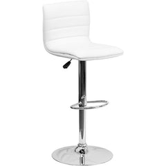 Modern White Vinyl Adjustable Bar Stool With Back, Counter Height Swivel Stool With Chrome Pedestal Base By Flash Furniture