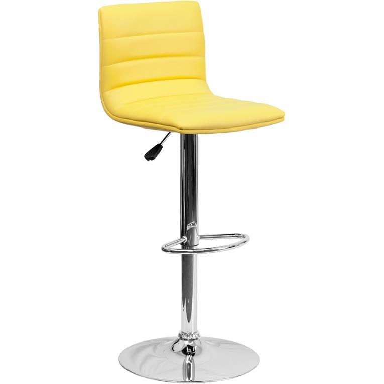 Modern Yellow Vinyl Adjustable Bar Stool With Back, Counter Height Swivel Stool With Chrome Pedestal Base By Flash Furniture | Bar Stools | Modishstore - 1