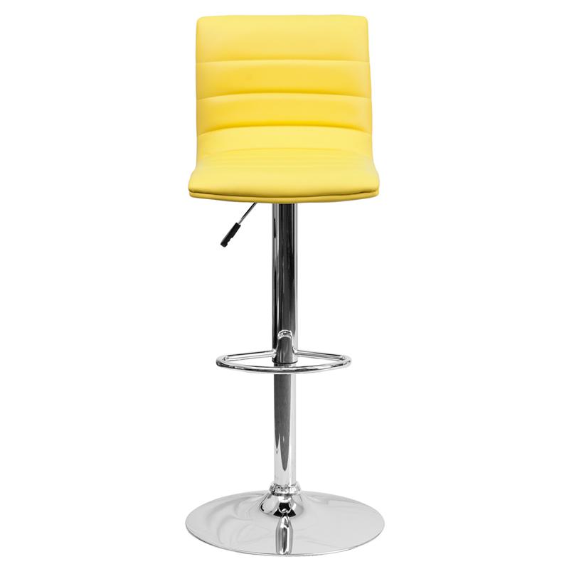 Modern Yellow Vinyl Adjustable Bar Stool With Back, Counter Height Swivel Stool With Chrome Pedestal Base By Flash Furniture | Bar Stools | Modishstore - 4