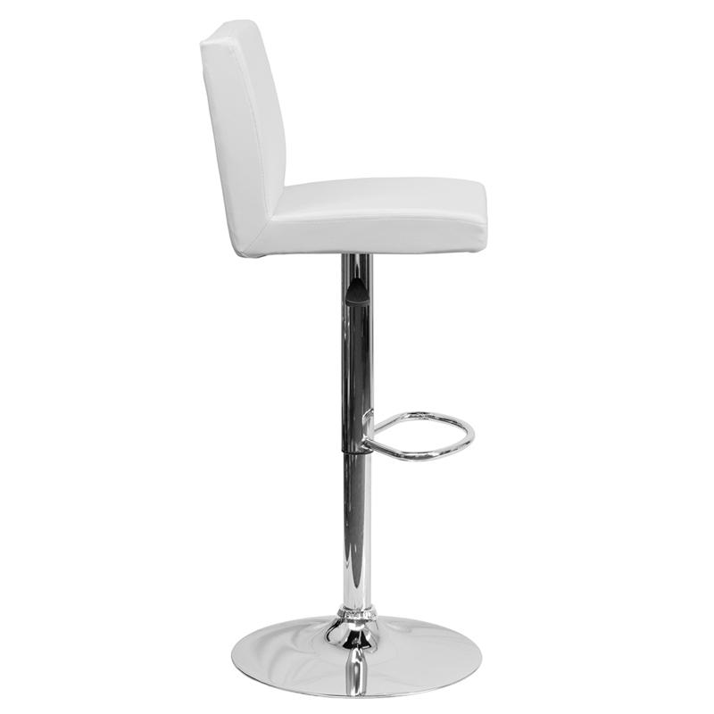 Contemporary White Vinyl Adjustable Height Barstool With Panel Back And Chrome Base By Flash Furniture | Bar Stools | Modishstore - 2