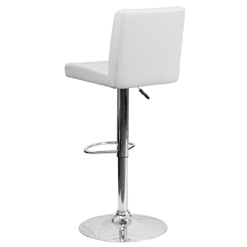 Contemporary White Vinyl Adjustable Height Barstool With Panel Back And Chrome Base By Flash Furniture | Bar Stools | Modishstore - 3
