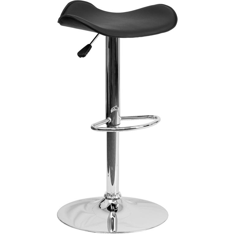 Contemporary Black Vinyl Adjustable Height Barstool With Wavy Seat And Chrome Base By Flash Furniture | Bar Stools | Modishstore - 1