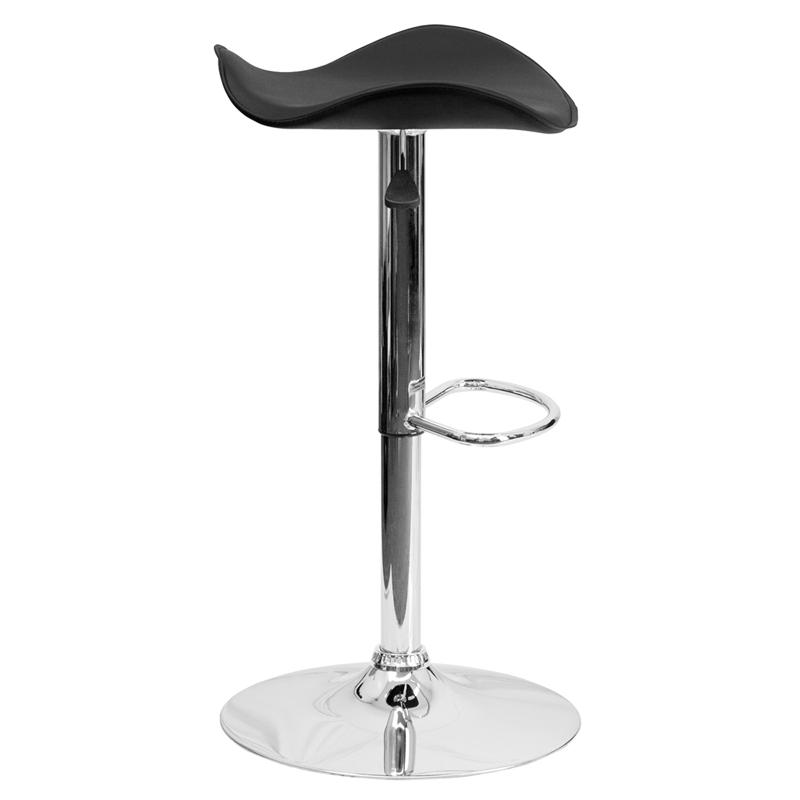 Contemporary Black Vinyl Adjustable Height Barstool With Wavy Seat And Chrome Base By Flash Furniture | Bar Stools | Modishstore - 2