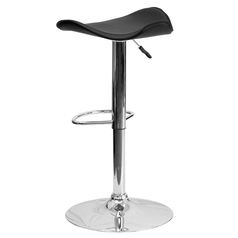 Contemporary Black Vinyl Adjustable Height Barstool With Wavy Seat And Chrome Base By Flash Furniture | Bar Stools | Modishstore - 3