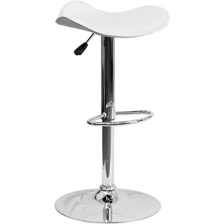 Contemporary White Vinyl Adjustable Height Barstool With Wavy Seat And Chrome Base By Flash Furniture | Bar Stools | Modishstore - 1