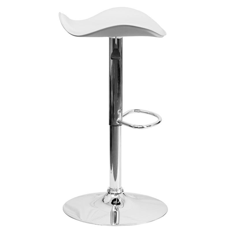 Contemporary White Vinyl Adjustable Height Barstool With Wavy Seat And Chrome Base By Flash Furniture | Bar Stools | Modishstore - 2