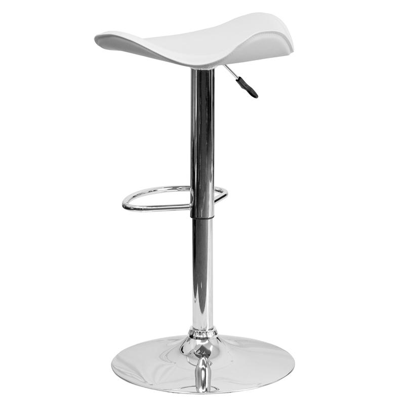 Contemporary White Vinyl Adjustable Height Barstool With Wavy Seat And Chrome Base By Flash Furniture | Bar Stools | Modishstore - 3