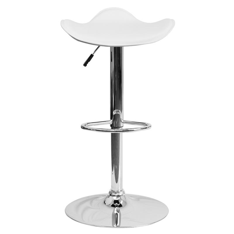 Contemporary White Vinyl Adjustable Height Barstool With Wavy Seat And Chrome Base By Flash Furniture | Bar Stools | Modishstore - 4