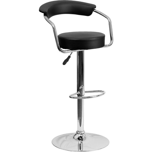 Contemporary Black Vinyl Adjustable Height Barstool With Arms And Chrome Base By Flash Furniture | Bar Stools | Modishstore