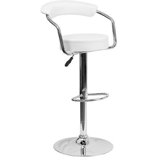 Contemporary White Vinyl Adjustable Height Barstool With Arms And Chrome Base By Flash Furniture | Bar Stools | Modishstore
