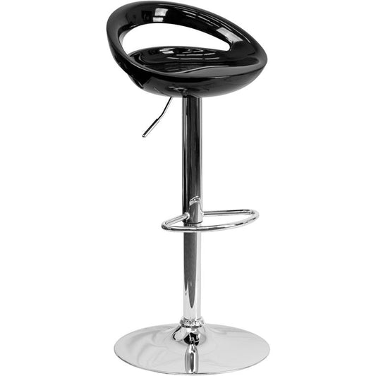 Contemporary Black Plastic Adjustable Height Barstool With Rounded Cutout Back And Chrome Base By Flash Furniture | Bar Stools | Modishstore