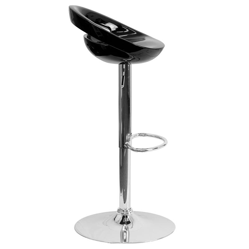 Contemporary Black Plastic Adjustable Height Barstool With Rounded Cutout Back And Chrome Base By Flash Furniture | Bar Stools | Modishstore - 2