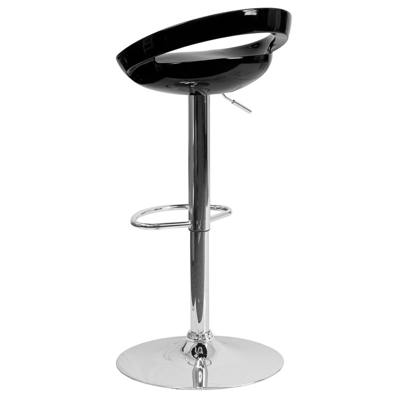 Contemporary Black Plastic Adjustable Height Barstool With Rounded Cutout Back And Chrome Base By Flash Furniture | Bar Stools | Modishstore - 3