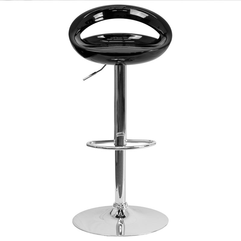 Contemporary Black Plastic Adjustable Height Barstool With Rounded Cutout Back And Chrome Base By Flash Furniture | Bar Stools | Modishstore - 4