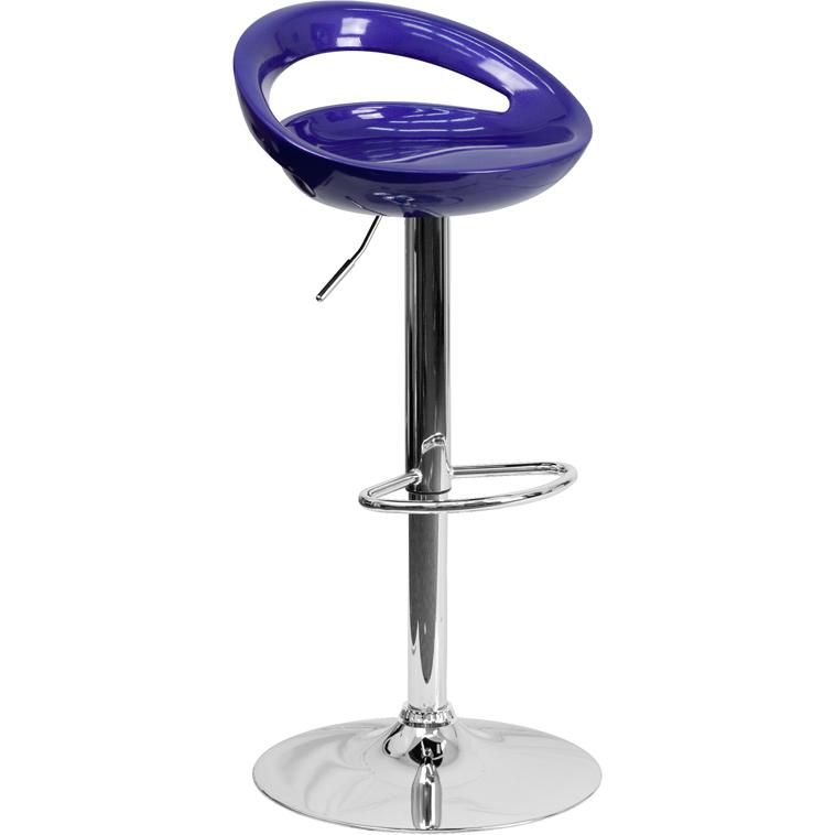 Contemporary Blue Plastic Adjustable Height Barstool With Rounded Cutout Back And Chrome Base By Flash Furniture | Bar Stools | Modishstore - 1