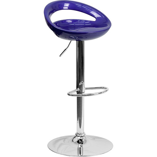 Contemporary Blue Plastic Adjustable Height Barstool With Rounded Cutout Back And Chrome Base By Flash Furniture | Bar Stools | Modishstore