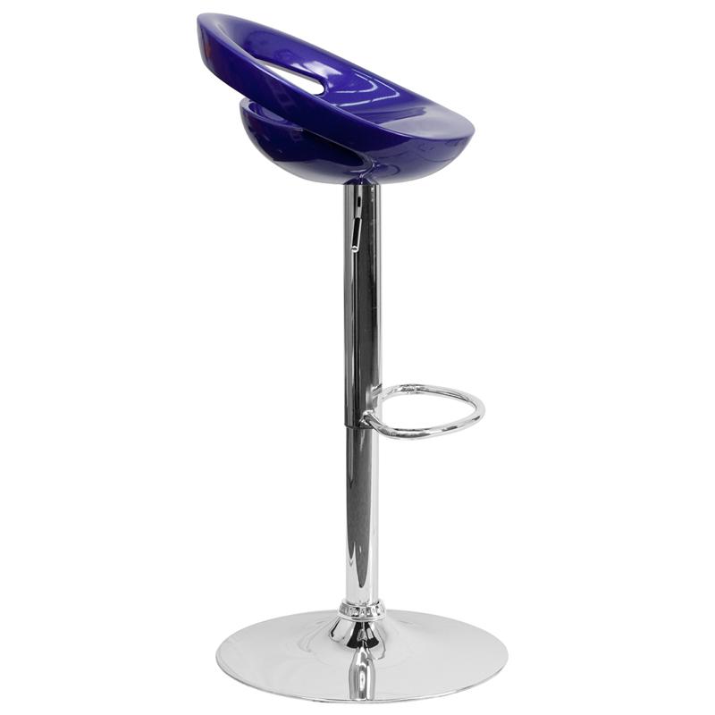 Contemporary Blue Plastic Adjustable Height Barstool With Rounded Cutout Back And Chrome Base By Flash Furniture | Bar Stools | Modishstore - 2