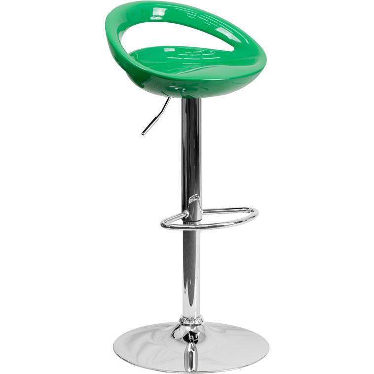 Contemporary Green Plastic Adjustable Height Barstool With Rounded Cutout Back And Chrome Base By Flash Furniture | Bar Stools | Modishstore