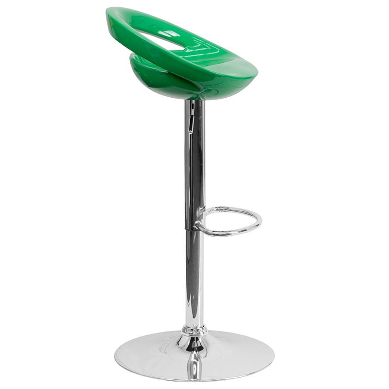 Contemporary Green Plastic Adjustable Height Barstool With Rounded Cutout Back And Chrome Base By Flash Furniture | Bar Stools | Modishstore - 2