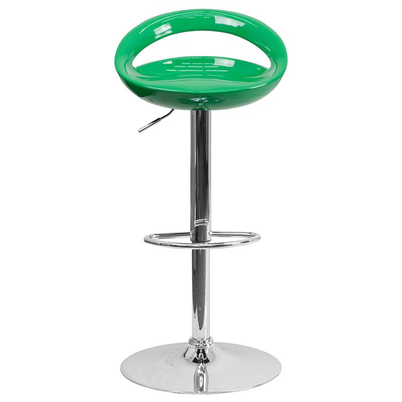 Contemporary Green Plastic Adjustable Height Barstool With Rounded Cutout Back And Chrome Base By Flash Furniture | Bar Stools | Modishstore - 4