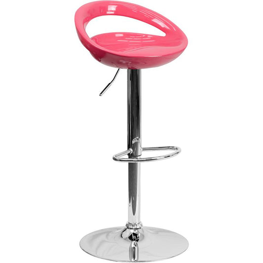 Contemporary Pink Plastic Adjustable Height Barstool With Rounded Cutout Back And Chrome Base By Flash Furniture | Bar Stools | Modishstore