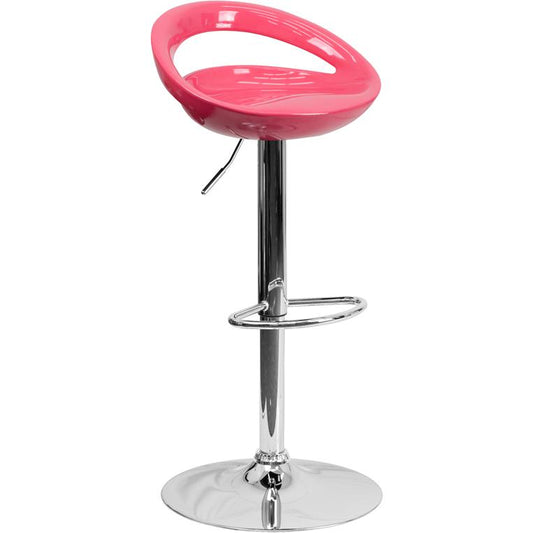 Contemporary Pink Plastic Adjustable Height Barstool With Rounded Cutout Back And Chrome Base By Flash Furniture | Bar Stools | Modishstore - 1