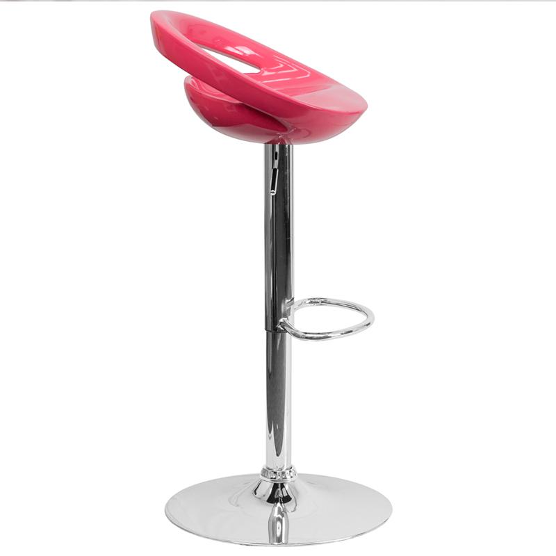 Contemporary Pink Plastic Adjustable Height Barstool With Rounded Cutout Back And Chrome Base By Flash Furniture | Bar Stools | Modishstore - 2