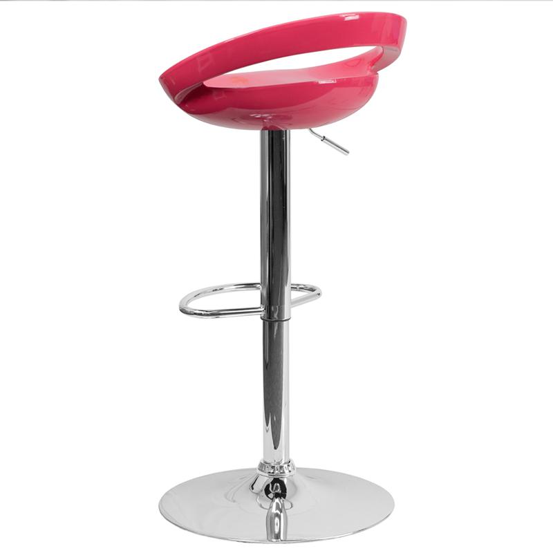 Contemporary Pink Plastic Adjustable Height Barstool With Rounded Cutout Back And Chrome Base By Flash Furniture | Bar Stools | Modishstore - 3