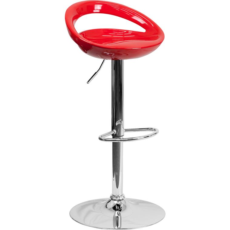 Contemporary Red Plastic Adjustable Height Barstool With Rounded Cutout Back And Chrome Base By Flash Furniture | Bar Stools | Modishstore - 1